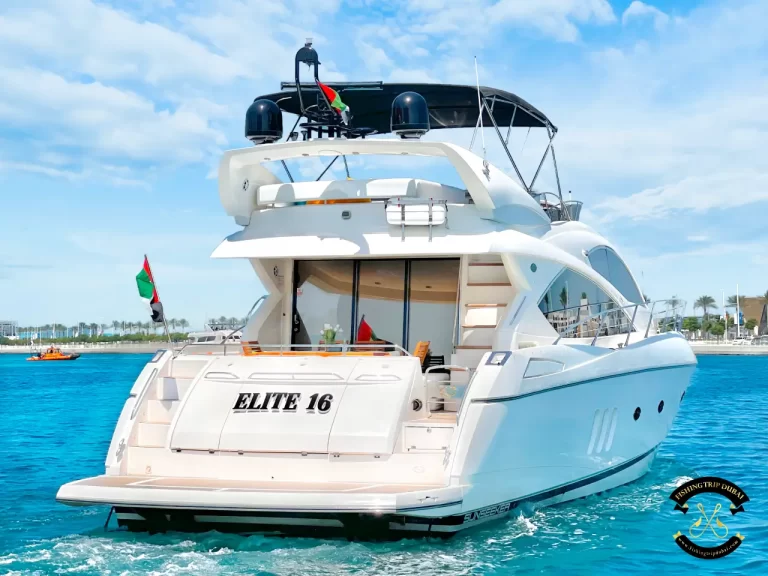 fishing trip Dubai. Sunseeker 70 ft cruising the Dubai waters.