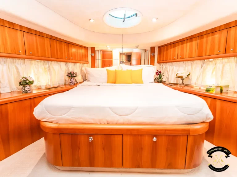 fishing trip Dubai. Sunseeker 70 ft bedroom 1 middle view.