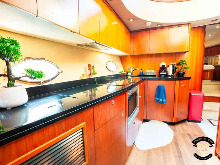 fishing trip Dubai. Sunseeker 70 ft kitchen part interior.