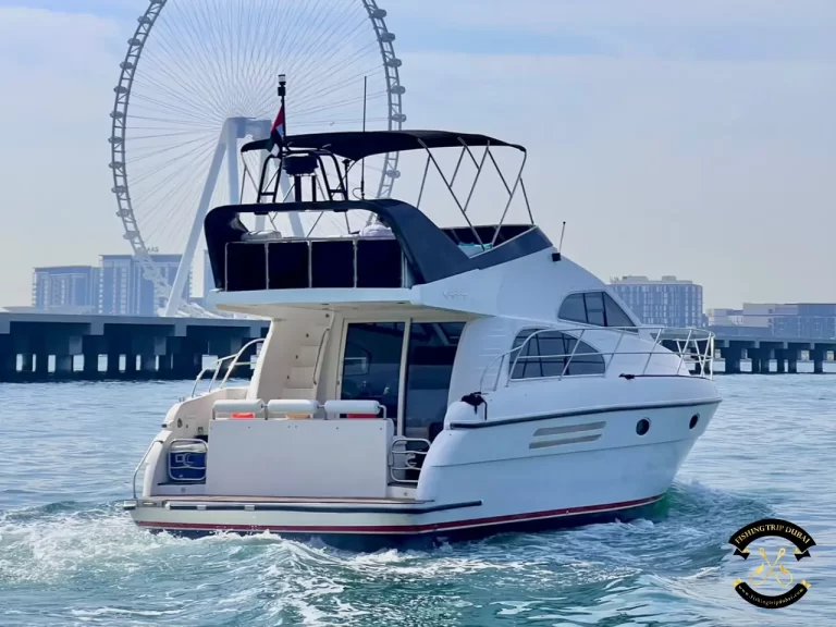 fishing trip Dubai. Majesty 48 FT back shot.