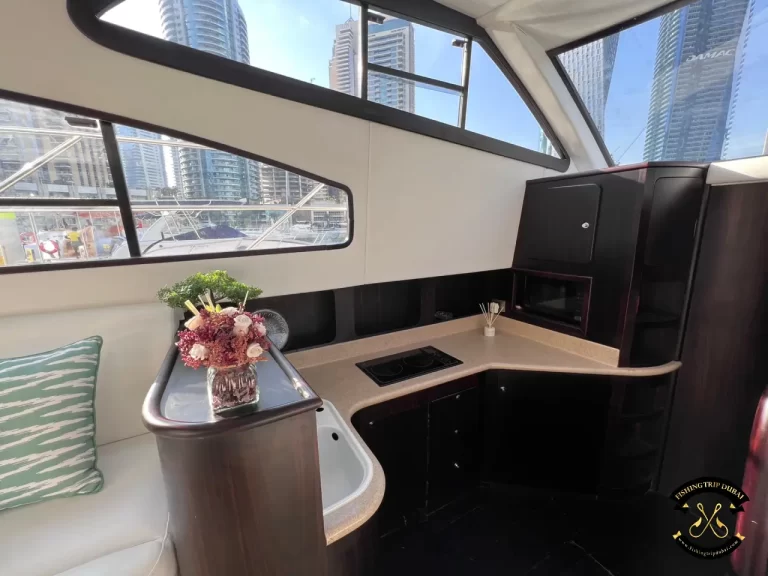 fishing trip Dubai. Majesty 48 FT interior kitchen sink.
