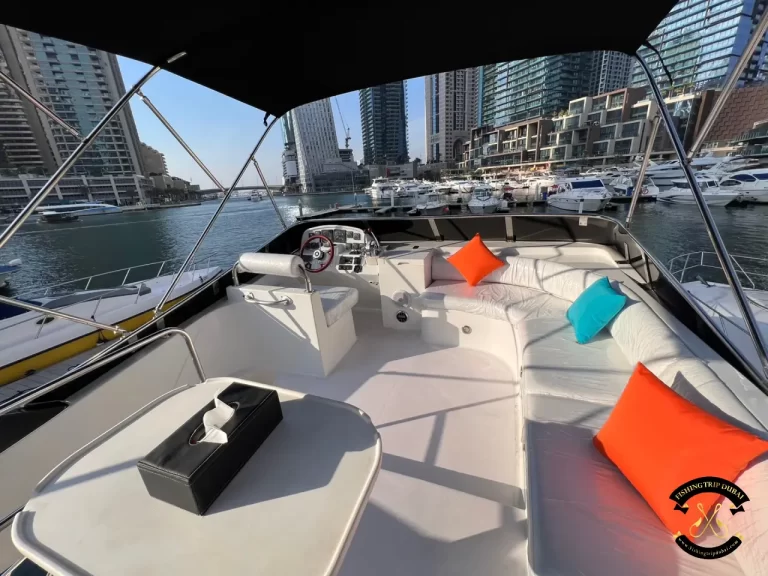 fishing trip Dubai. Majesty 48 FT upper deck exterior.